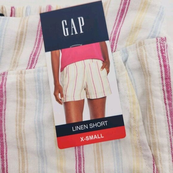Gap Linen Shorts Womens Size XS Striped Yellow Pink High Rise - Picture 2 of 8